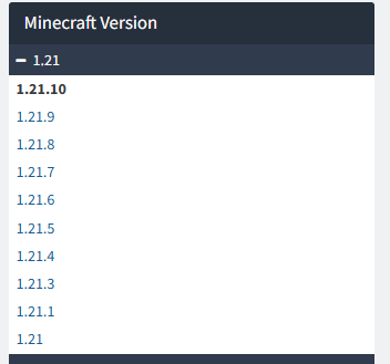 Minecraft version list on Forge website