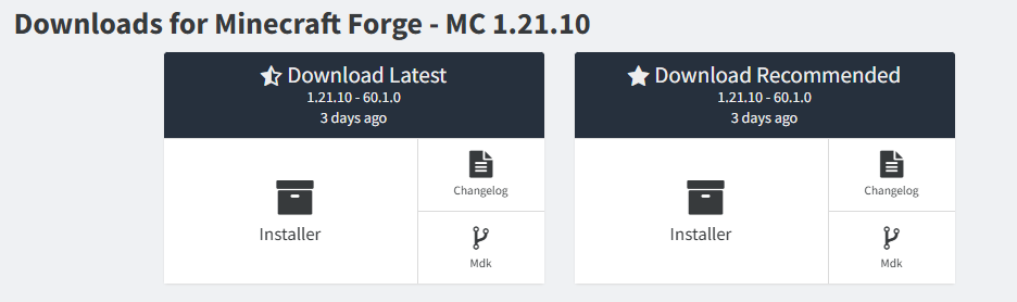 Selecting recommended Forge installer