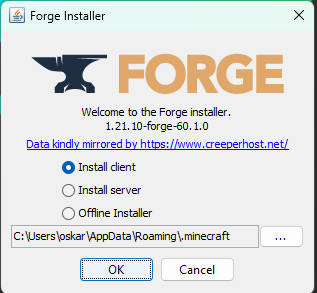Forge installer window