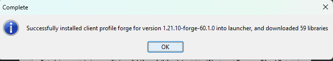 Forge installation success message
