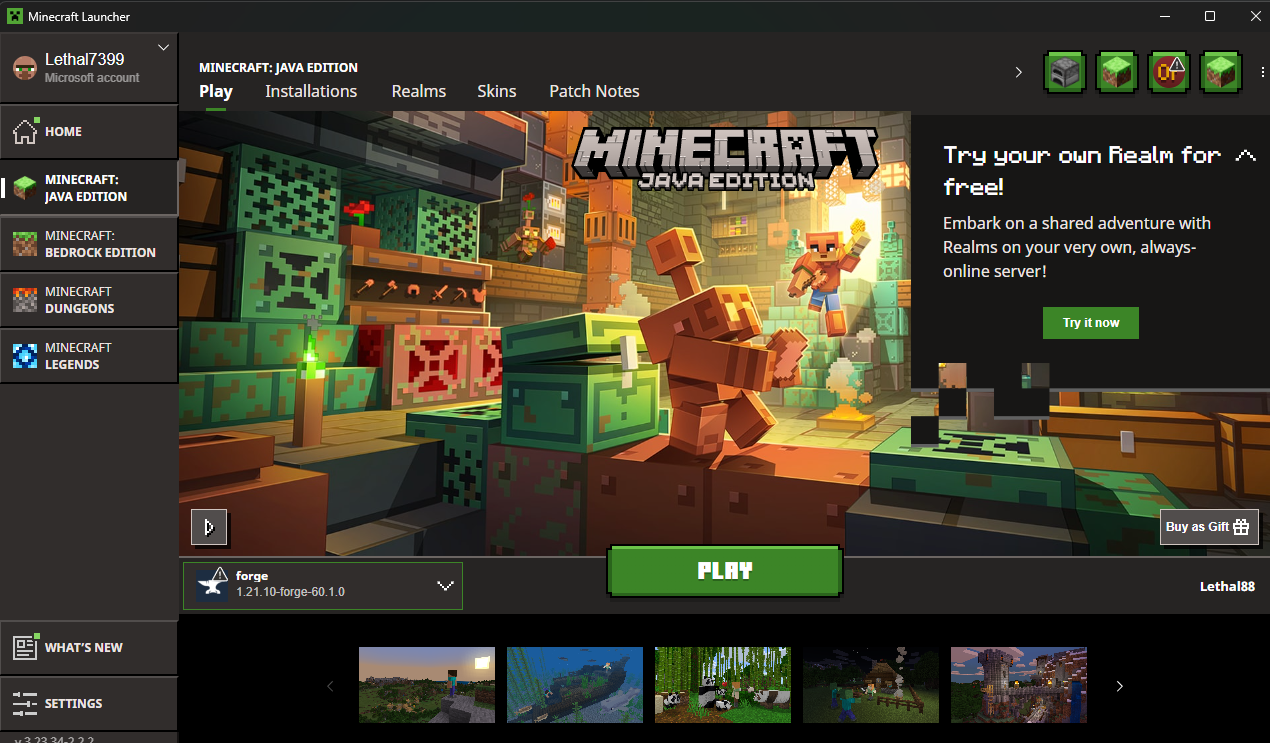 Forge profile in Minecraft Launcher
