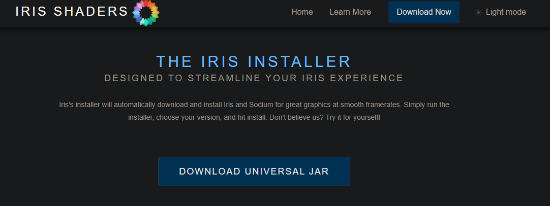 Download Universal JAR button on Iris Shaders website