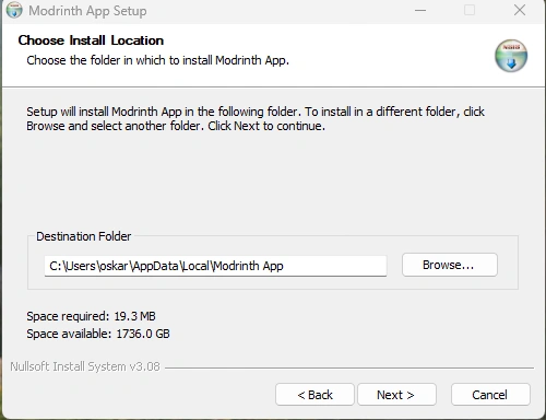 Step 4: Accept the default installation path Choosing the default installation path