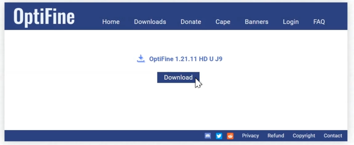 OptiFine download button