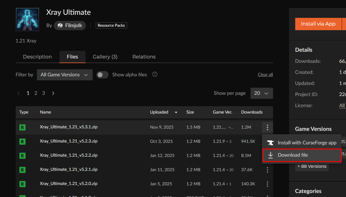 Downloading the pack